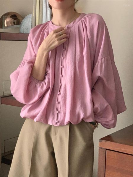 Blouses pour femmes Alien Kitty Rose Chemises OL Slae Lanterne Manches Femmes Printemps Lâche Élégant 2023 Solide Chic Casual Vacances Bureau Porter