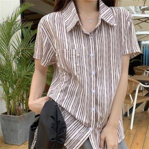 Blusas de mujer Alien Kitty Retro OL Camisas Mujer Rayas Manga corta Verano Elegante 223 Ropa de trabajo cómoda Blusas casuales sueltas