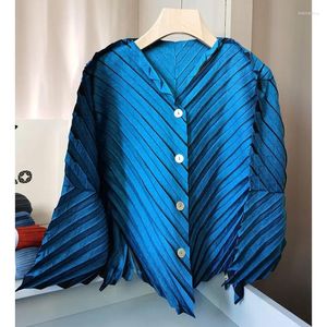 Damesblouses ALSEY Mode Miyake Shirts en blouse Lange mouwen Geplooid ontwerp Gestreept Dames Lente Vrouw Vest Jas 2023