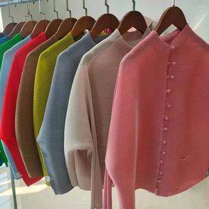 Blusas de mujer ALSEY Miyake plisado estilo coreano Casual camisa Simple Tops otoño manga de murciélago Chaqueta corta suelta de talla grande