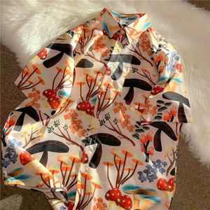 Blusas para mujer, camisas abotonadas con estampado completo de setas americanas, blusa informal de manga corta para mujer, pareja hawaiana coreana de verano 2023