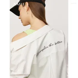 Blusas de mujer Amii minimalismo camisas de verano para mujer moda Bordado de letras Tops sueltos Oficina blusa larga para mujer 12170323