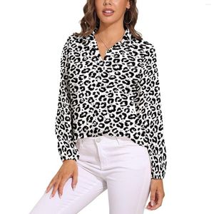 Blusas de mujer, blusa holgada de animales, estampado de leopardo blanco y negro, camisa informal de gran tamaño para mujer, camisa Kawaii de manga larga, Top de diseño de otoño