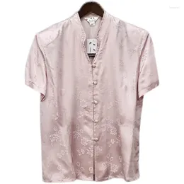 Blouses des femmes Flavour antique Mulberry Silk Jacquard Satin Satin à manches courtes Col à volant