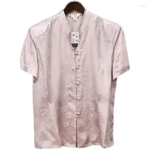 Blouses des femmes Flavour antique Mulberry Silk Jacquard Satin Satin à manches courtes Col à volant