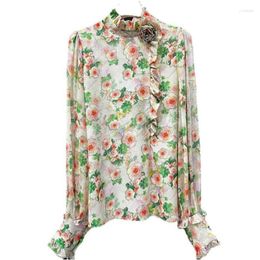 Dames Blouses Abrikoos Shirt 2023 Lente Herfst Vintage Roll Doek Rose Temperament Stand Kraag Dames