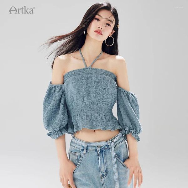 Blouses pour femmes Artka 2024 Summer Blouse Fashion Fashion Bablier Hackter Shirt Short Puff Sheve Pleed Off épaule Shirts Femme SA92233X