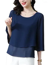 Damesblouses Asyabuykal Dameskleding Blousesshirts Tops 2023 Zomer Eenvoudig Elegant Kantoor Blauw Wit Zwart