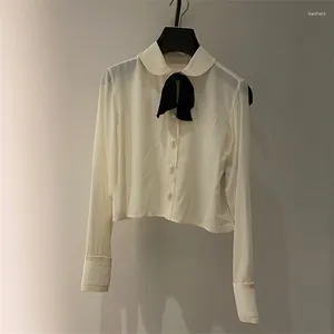 Damesblouses Herfst 2024 Witte Strik Decoratief Shirt Korte Pophals Loszittende Top Voor Dames