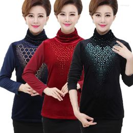 Blouses pour femmes automne et hiver moyen âge mère femmes mode or velours diamants Blusa chemise hauts 5XL Plus chemisier chaud