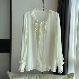 Produits d'automne et d'hiver pour femmes!Vintage French Elegant Silk White Shirt Style classique avancé mais élégant