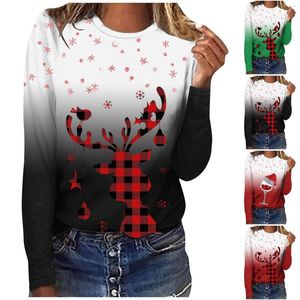 Blusas de Mujer, blusa de Otoño e Invierno para Mujer, camisas de calle alta para Mujer, Tops de otoño para Mujer, Verano 2023, camisa con estampado de alces de Navidad