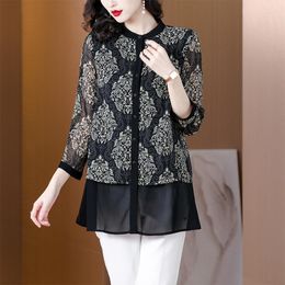 Damesblouses herfst zwarte print chiffon lange mouw vrouwen mode licht casual top shirts 2023 Korean vintage elegant los