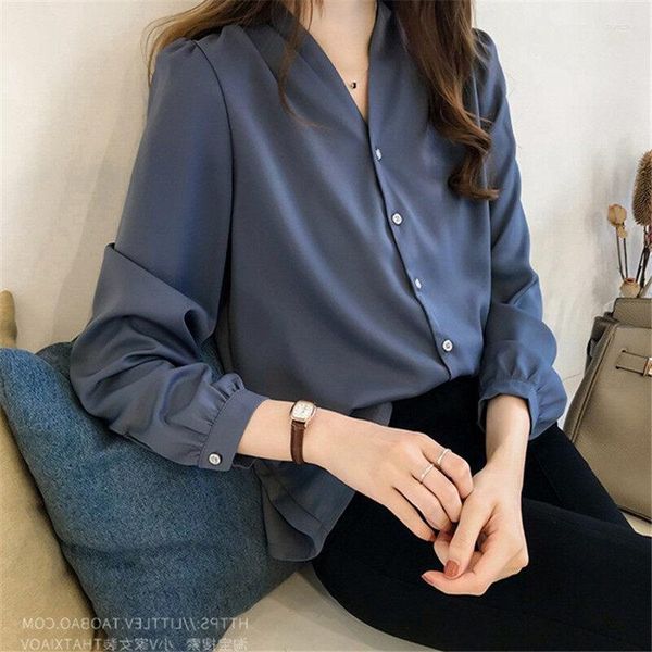 Blouses pour femmes automne chemise en mousseline de soie Simple tempérament haut uni ample grande taille mode Style coréen femmes à manches longues dames hauts