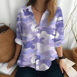 Chemisiers pour femmes automne classique simple boutonnage mode chemise lâche rue décontracté revers Cool Camouflage 3D imprimé à manches longues