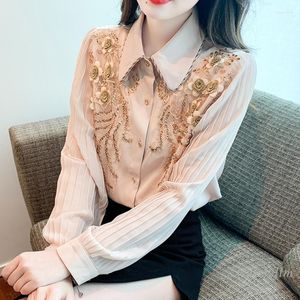 Damesblouses Herfstborduurblouse Dames Chiffon shirt met lange mouwen Kleding 2023 Design Sense Top