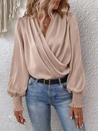 Blouses pour femmes Automne Fashion Elegant Color Crossover V-Neck Blouse Style Street Style lâche lâche lanterne Long Sexy Top Femme