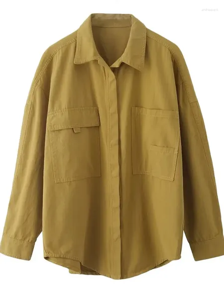 Blouses pour femmes automne mode européenne et américaine décontracté polyvalent bouton caché veste chemise vert Olive