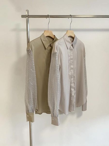 Blusas de mujer, moda de otoño, blusa para mujer 2023, camisas femeninas elegantes B C, Camisa larga de hilo con manga empalmada