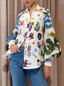 Chemisier à manches longues pour femmes, Style décontracté, en Polyester, mode Polo lanterne, chemise à simple boutonnage, automne 2023