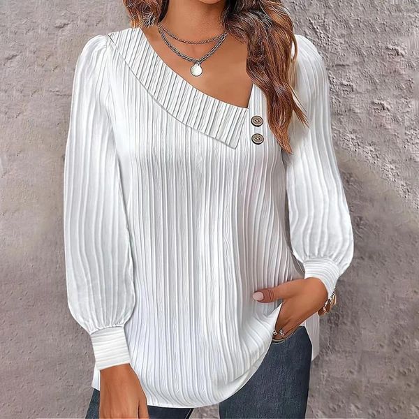 Blusas de mujer otoño manga larga blanca para mujer moda 2023 camisas sueltas elegantes con cuello en V y ropa Casual para mujer