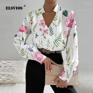 Blouses pour femmes Automne à manches longues Sexy Sexy V-Neck Patchwork Murffon Shirts Casual Flower Printing Blouse Top 2024 Spring Women Elegant