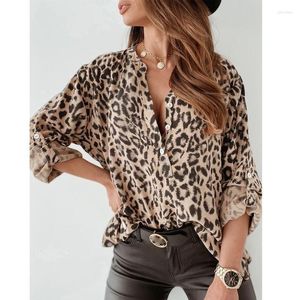 Vrouwen Blouses Herfst Sexy Lange Mouw Knop V-hals Losse T-shirt Y2K INS Kleding Streetwear Elegante Vrouwen Luipaard Shirt top