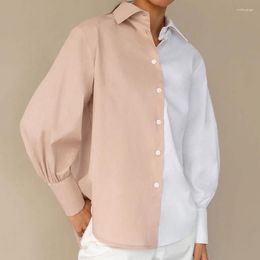 Femmes Blouses Automne Chemises Pour Femmes 2023 À Manches Longues Minimaliste Contraste Couleur Chemise Femme Camisas De Mujer