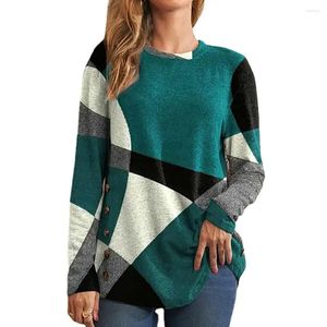 Blusas para mujeres Autumn Top Stretchy Women Crew Teck Classic Classic Casual Street Patrón geométrico Tops Tops Daily Clothing