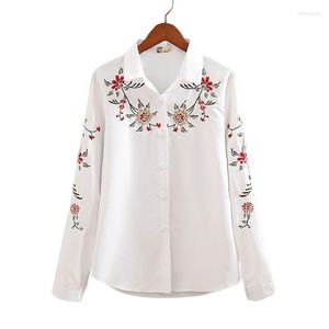 Chemisiers pour femmes automne blanc et rayé brodé femmes chemises décontractées motif de fleurs manches longues col carré femmes dames hauts