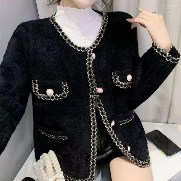 Blouses pour femmes automne hiver élégant imitation de vison cachemire veste veste femme coréen o-cou lâche cardigan tricot