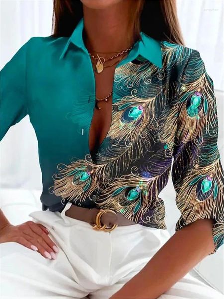 Blusas de mujer Otoño Invierno estampado Top blusa moda cuello vuelto manga larga camisa femenina elegante Oficina Casual Tops camisas 2024
