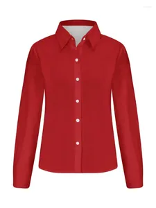 Damesblouses Herfst Winteroverhemd Zwarte print Lange mouwen Mode Elegante turn-down kraag Casual topshirts Effen blouse