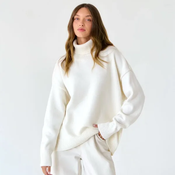 Chemisiers pour femmes automne hiver fendu sur le côté pull surdimensionné pulls femmes lâche cachemire col roulé grande taille pull femme