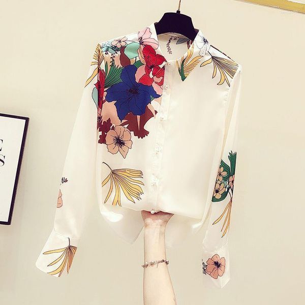 Blusas de mujer Otoño Invierno estampado Vintage camisa blanca de manga larga diseño femenino temperamento Top Mujer