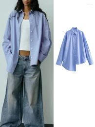 Blouses Femmes Automne Femmes 2023 Rayé Blouse Asymétrique Dames Élégantes Lâche Simple Boutonnage À Manches Longues Haut Causal Chic Chemises