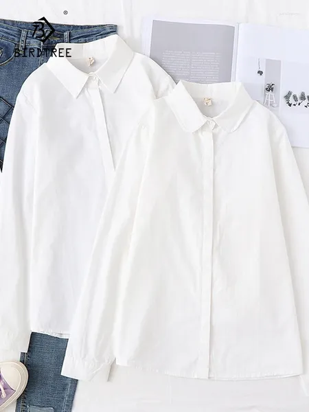 Blusas de mujer Otoño Mujer Camisas blancas de algodón Colores sólidos Llanura Cuello vuelto Manga completa Blusa suelta Tops Primavera 2023 T36321JC