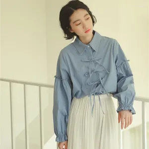 Blouses Femmes Automne Femmes Tops et 2024 Printemps Top Harajuku Chemisier coréen Femmes Personnalité de la mode Vintage Bandage Bow Shirt