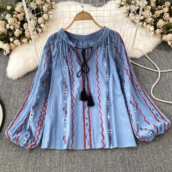 Blouses pour femmes Ayualin Vintage Coton Linage à floraison Blouse Summer Boho Beach Shirt décontracté à manches longues Shirts Loose