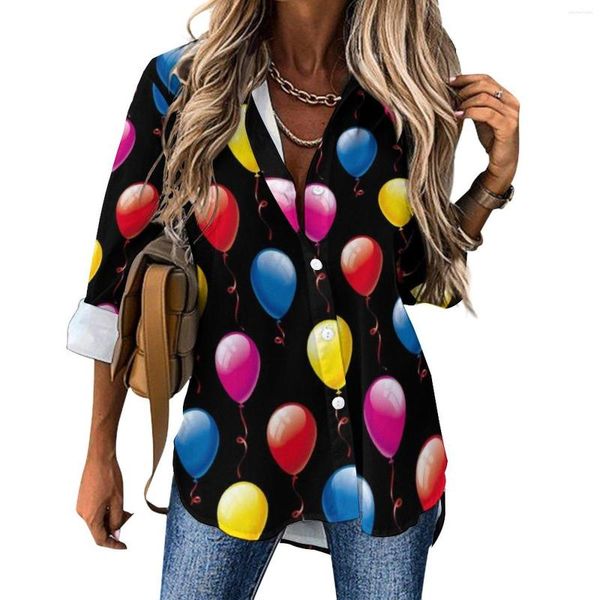 Blusas de mujer Globo Blusa casual Globos de cumpleaños Mujer bonita personalizada Camisas de moda coreana de manga larga Ropa de gran tamaño de verano