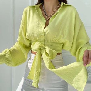 Damesblouses Vleermuisvleugelmouwen Vetersluiting Crop Shirts Dames Kantoor Lente Zomer Casual Sexy Blouse Vrouw Slim Fit Elegante Korte Tops 30544