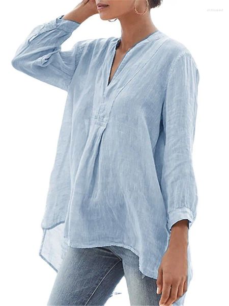 Blouses Femmes Plage Coton Lin Femmes Casual Tops Mode Trois Quarts Lanterne Manches Col En V Blanc Noir Bleu Blouse Blusas De Mujer