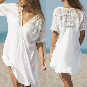 Blusas de mujer Playa Kimono Cardigan largo Blusa Mujer Color sólido Algodón Mantón Tops Outwear Traje de baño Vestido Blanco Cubrir hasta 2024