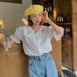 Blouses voor dames Mooie Frans borduurwerk Floral Rapel Rapel Shirt Shirt Vrouw Summer Design Chic Port Taste Bubble