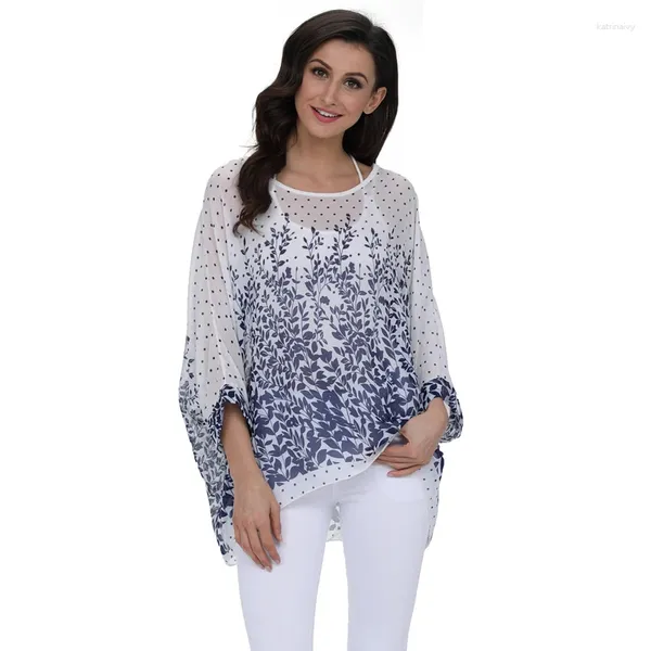 Blouses Femmes BHflutter 2024 Hauts pour femmes et taille plus imprimé floral chemisier en mousseline de soie décontracté style boho manches chauve-souris chemise d'été blusas