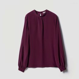 Blusas de mujer Birdsky 1 pieza camisa de manga larga para mujer blusa camisas pulóver parte superior botón trasero Real Mulberry seda sólida S-532