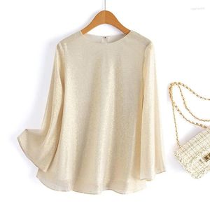 Blouses pour femmes Birdsky 1pc Femme Pullover Blouse Top Shirt Office Lady Long Sleeve 78% Real Mulberry Silk Beige Golden Line S-800