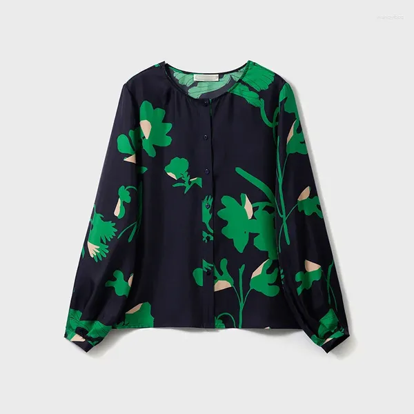 Blusas para mujer Birdsky, 1 pieza, camisas para mujer, Tops, camisa informal con botones, farol, tela de sarga de manga larga, S-641 con estampado de seda de morera Real