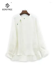 Blouses pour femmes Birdtree 25 mm Real Silk Shirt For Women Long Manches Jacquard Blouse de style chinois élégant 2024 Spring Summer Top T42838QC