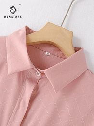 Blouses pour femmes Birdtree Polo Neck Elegant Poly polyvalent Professional Blouse 2024 Automne 93% Silk 7% Spandex Shirt à manches longues T30610QC